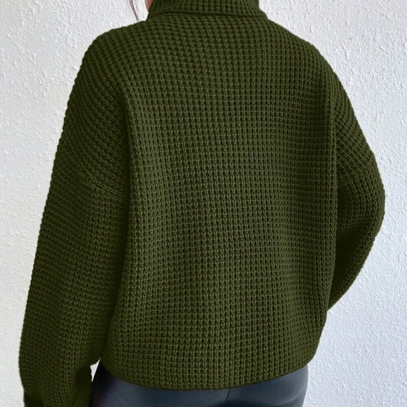 Army Green Casual Women's Turtleneck Long Sleeve Sweater - Picture 2 of 6